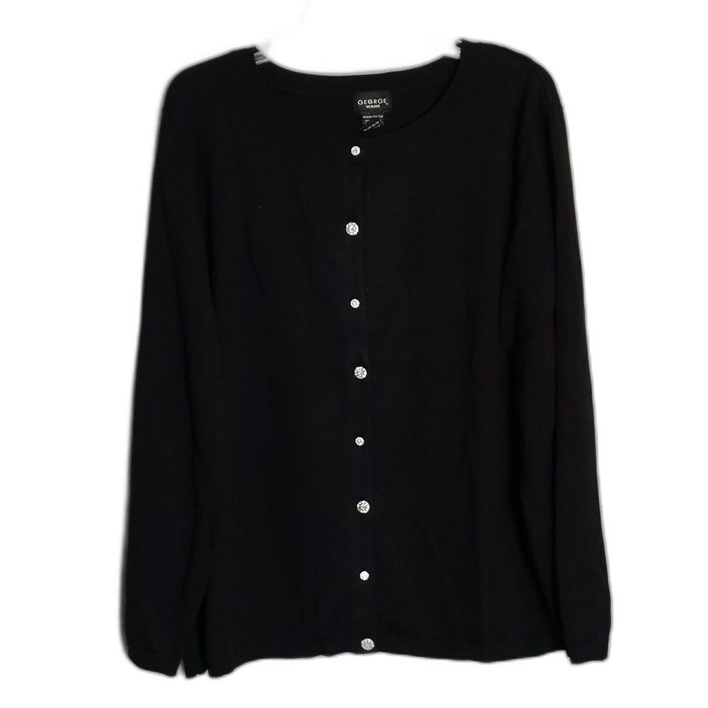 George Black Sweater Cardigan Rhinestone Diamond Buttons Women's 18/20W VINTAGE